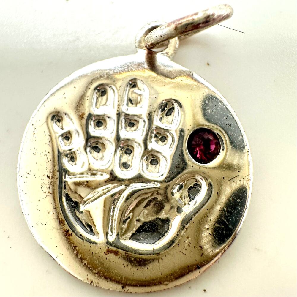 Thailand 925 sterling silver February purple birthstone handprint charm pendant